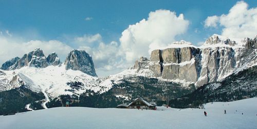 Panoramic view of snowcapped mountains against sky