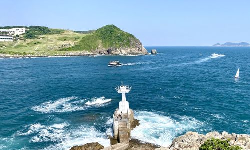 Scenic view of sea against clear sky