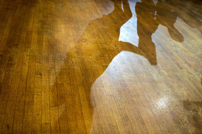 High angle view of shadow on hardwood floor