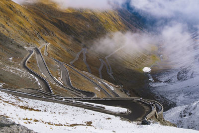 High angle view of snowcapped mountains