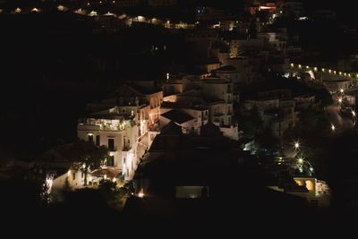 High angle shot of illuminated cityscape at night