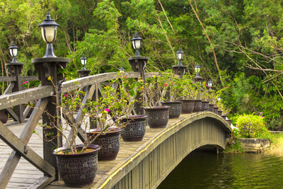 Beautiful wooden bridge across river