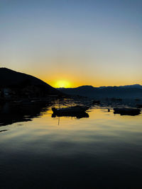 Scenic view of lake against sky during sunset