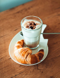 High angle view of coffee cup on table