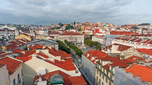 High angle shot of townscape against sky