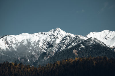 Scenic view of snowcapped mountains against sky