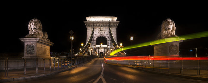 Light trails on bridge at night