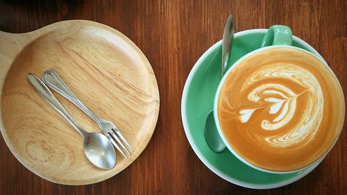 High angle view of coffee on table