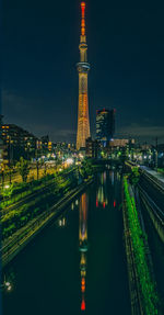 Illuminated buildings in city at night