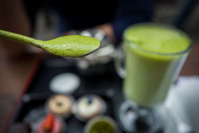 Close-up of green smoothie