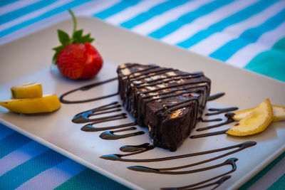 Close-up of chocolate cake on plate