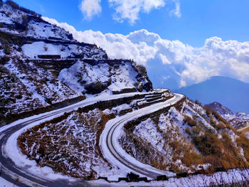 Scenic view of snowcapped mountains against sky