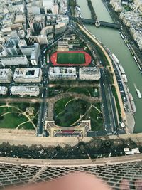 Aerial view of bridge in city