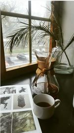 Glass of tea on table