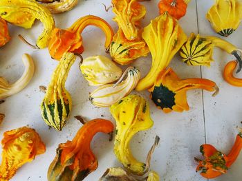 High angle view of yellow bell peppers on table