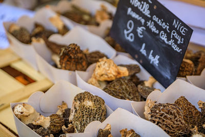 High angle view of food for sale at market stall