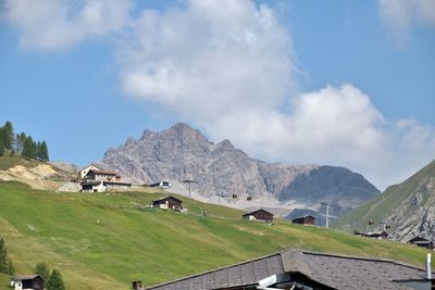 Scenic view of landscape and mountains against sky