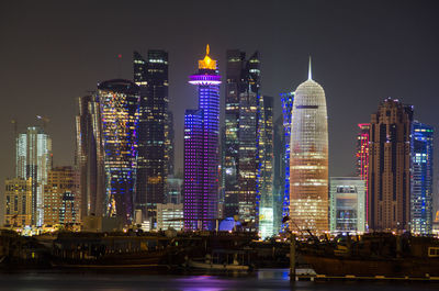 Illuminated buildings in city at night