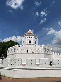 Low angle view of white building against sky