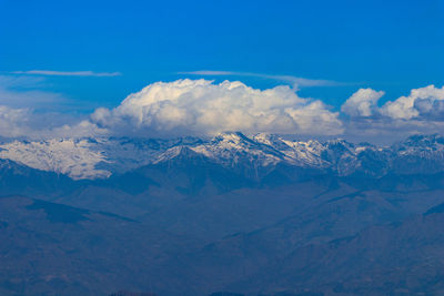 Scenic view of snowcapped mountains against sky