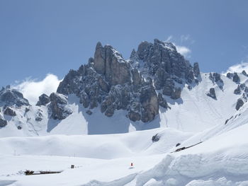 Scenic view of snow covered mountains against sky