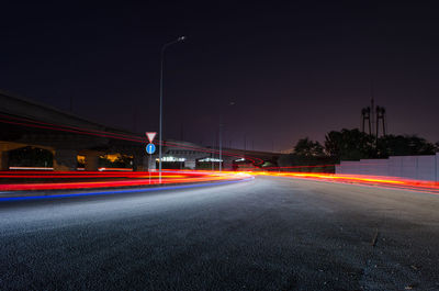 Light trails on road at night