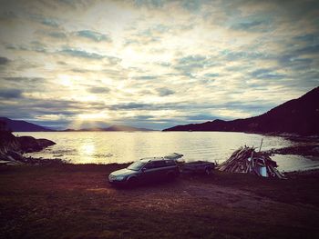 Scenic view of sea against sky during sunset