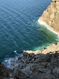 High angle view of rocks on beach