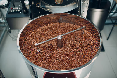 High angle view of coffee beans on table