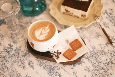 High angle view of coffee on table