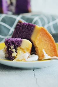 Close-up of cake in plate on table