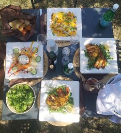 High angle view of food on table