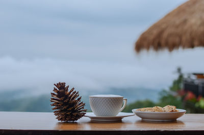 Close-up of coffee served on table