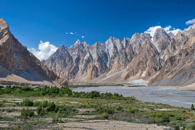 Scenic view of landscape and mountains against sky