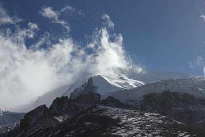 Scenic view of snowcapped mountains against sky