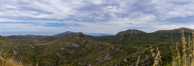 Panoramic view of landscape and mountains against sky