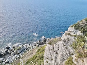 High angle view of rocks on beach