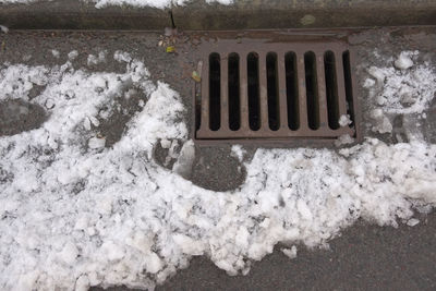 Snow on road in city during winter