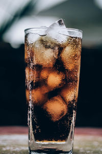 Close-up of ice cream in glass on table