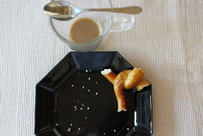 High angle view of breakfast on table