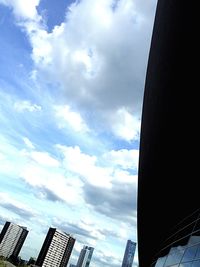 Low angle view of modern building against cloudy sky