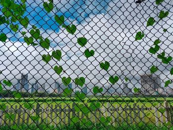 Full frame shot of chainlink fence against sky