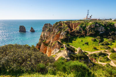 Scenic view of sea against clear sky