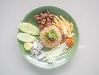 Directly above shot of food served in bowl
