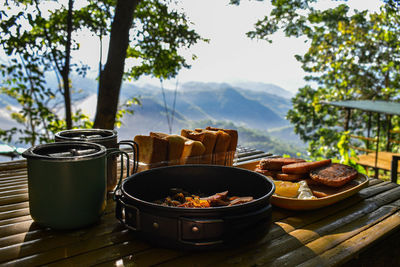 High angle view of food on table