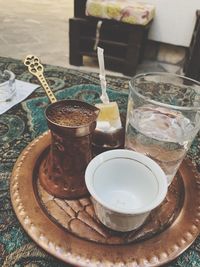 Close-up of drink served on table