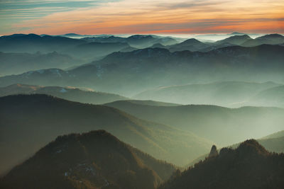Scenic view of mountains at sunrise