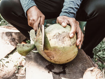 Midsection of man preparing food