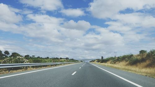 Surface level of road against sky