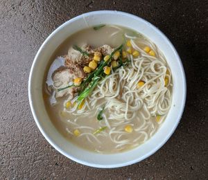 High angle view of soup in bowl